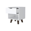 Carthage Nightstand With 1 Drawer, 1 Open Storage Shelf And Wooden Legs White Mdf Engineered Wood