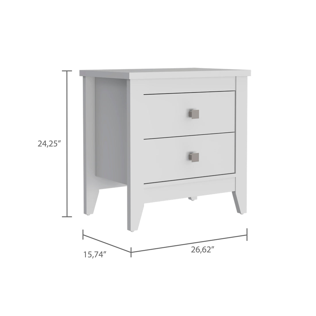 Breeze Four Legged Modern Bedroom Nightstand, With Two Drawers White Mdf Engineered Wood