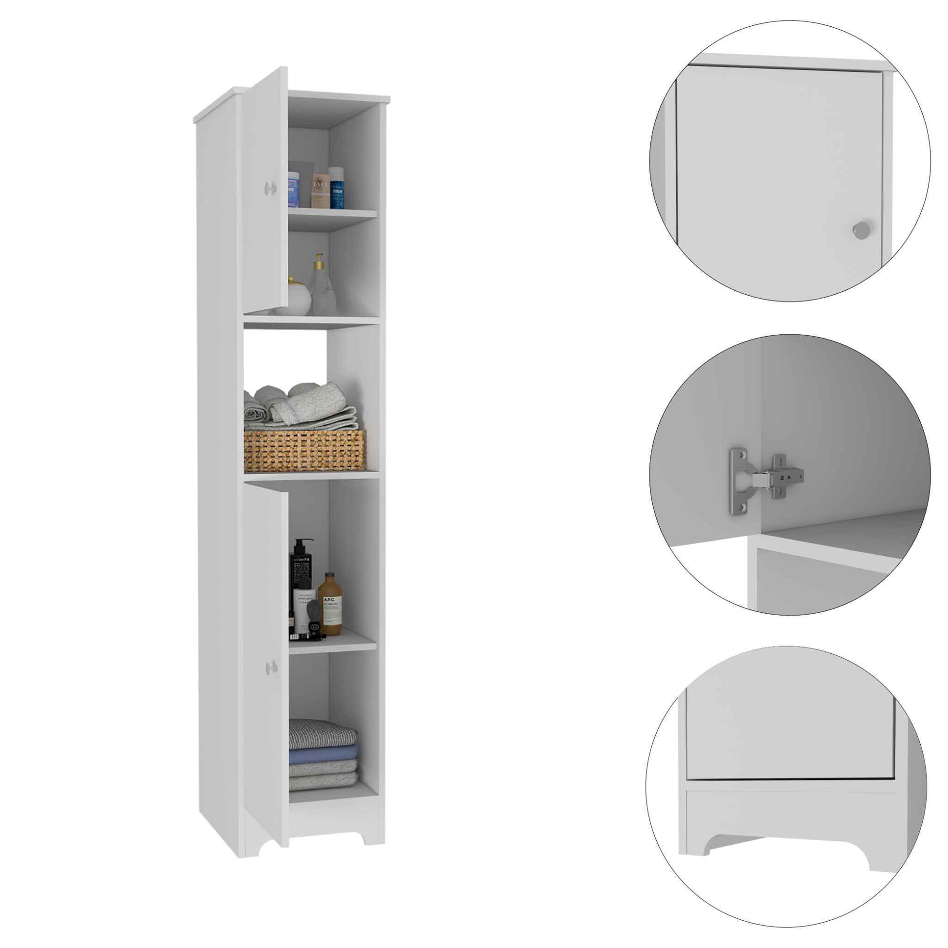 Charlotte Linen Cabinet, 2 Single Door Cabinet, Division, One Shelf White Mdf Engineered Wood