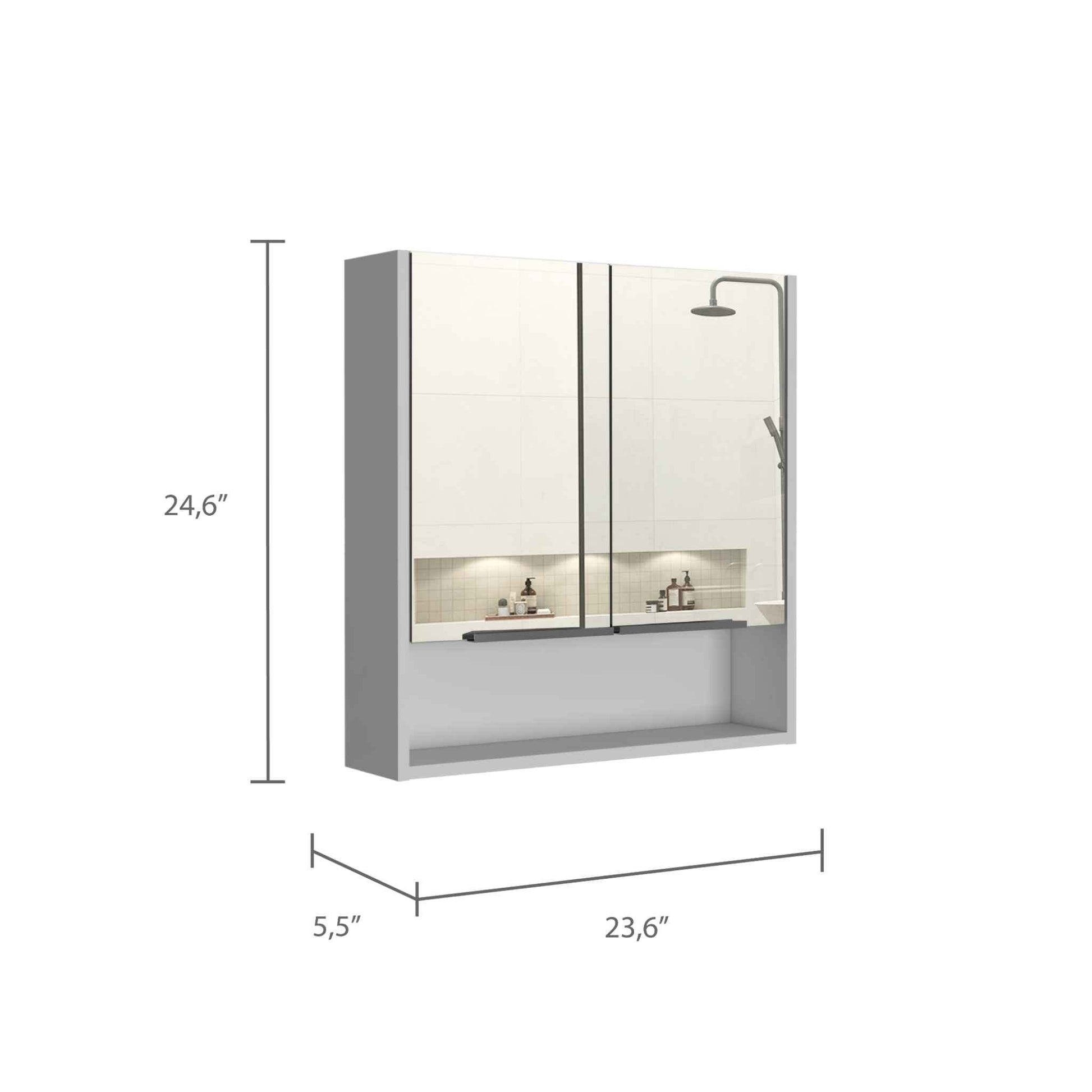 Ozark 24" Medicine Cabinet With Mirror, One Shelf White 2 4 18 To 23 In 24 To 31 In Mirror Included Bathroom Wall Mounted Modern 5 10 Inches Melamine Engineered Wood