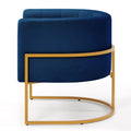 Upholstered Velvet Accent Chair With Golden Metal Stand,Mid Century Living Room Leisure Chair With Curve Backrest Navy Navy Primary Living Space Modern Foam Velvet