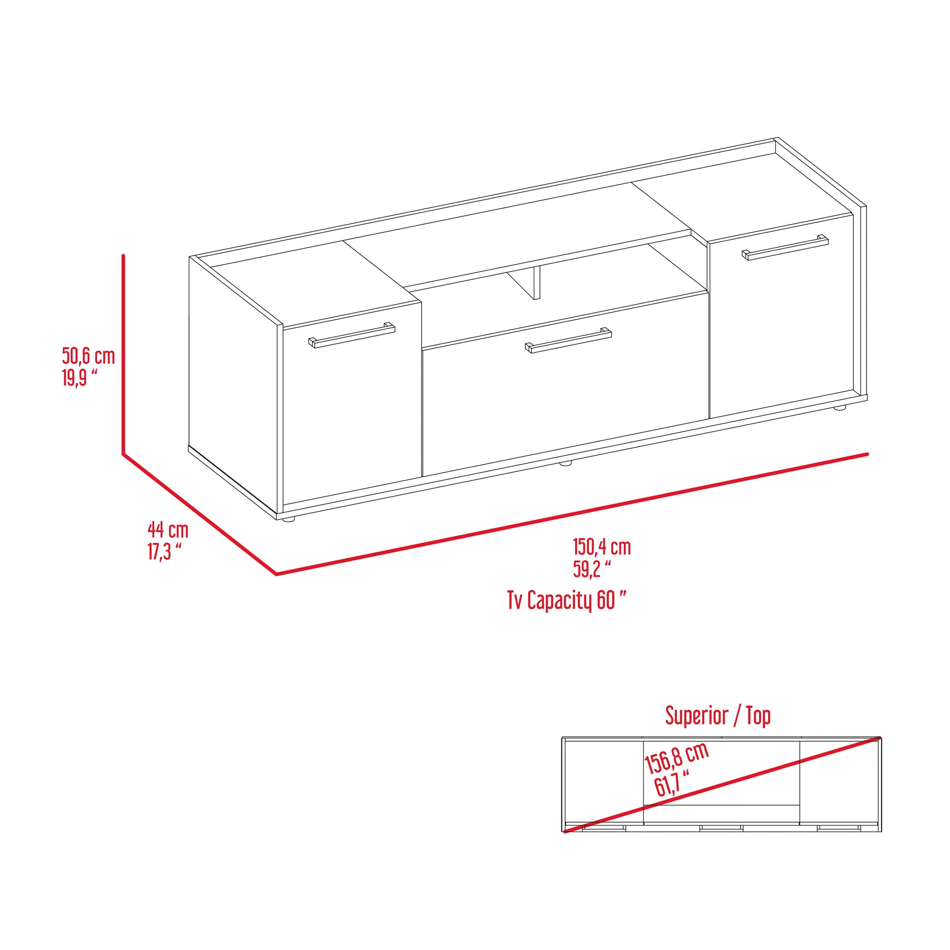 Novel Tv Stand For Tv S Up 60", Double Door Cabinet, One Flexible Cabinet Brown 50 59 Inches Mdf Engineered Wood