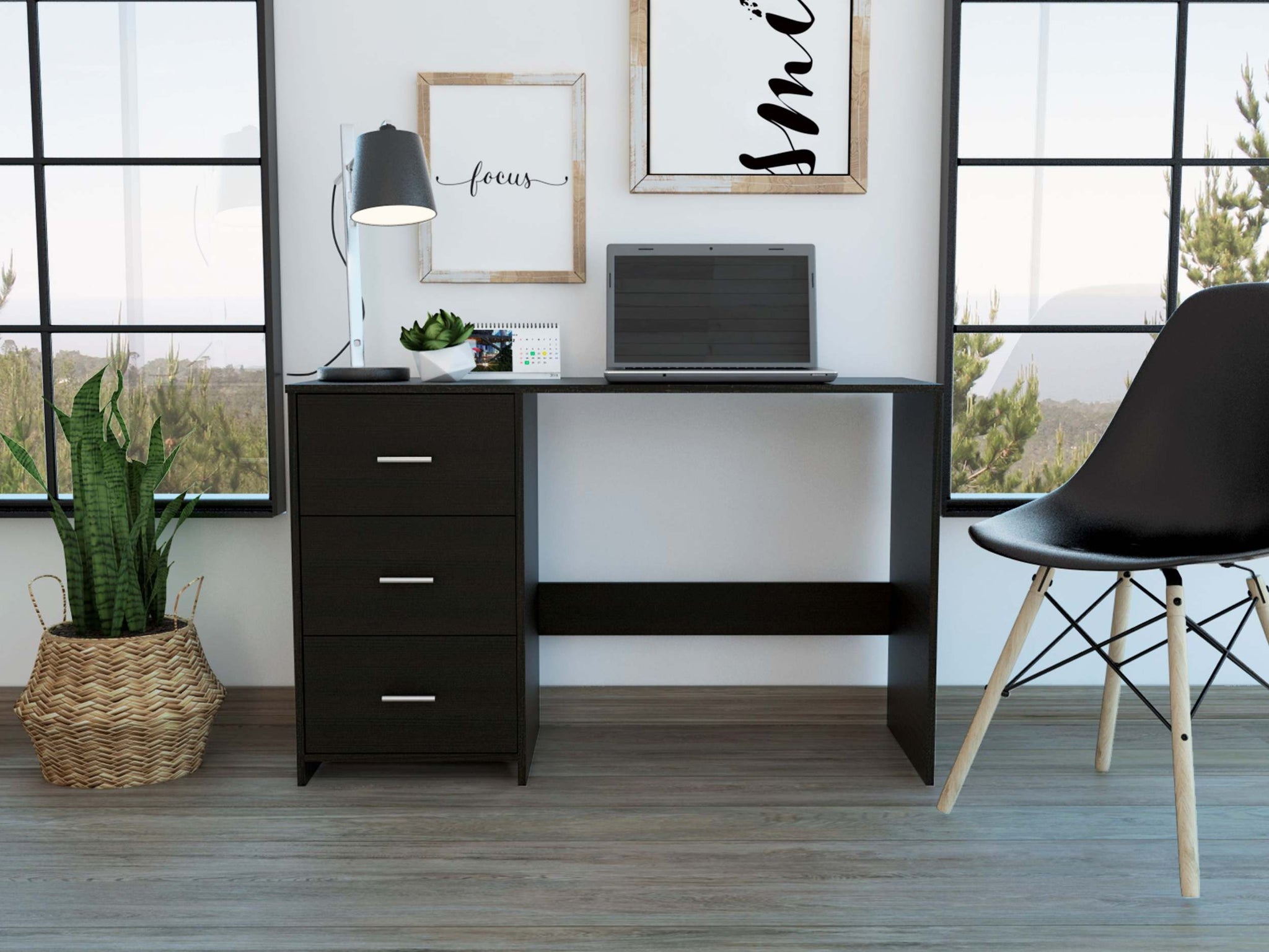 Berlin Three Drawers Desk - Black Mdf Engineered