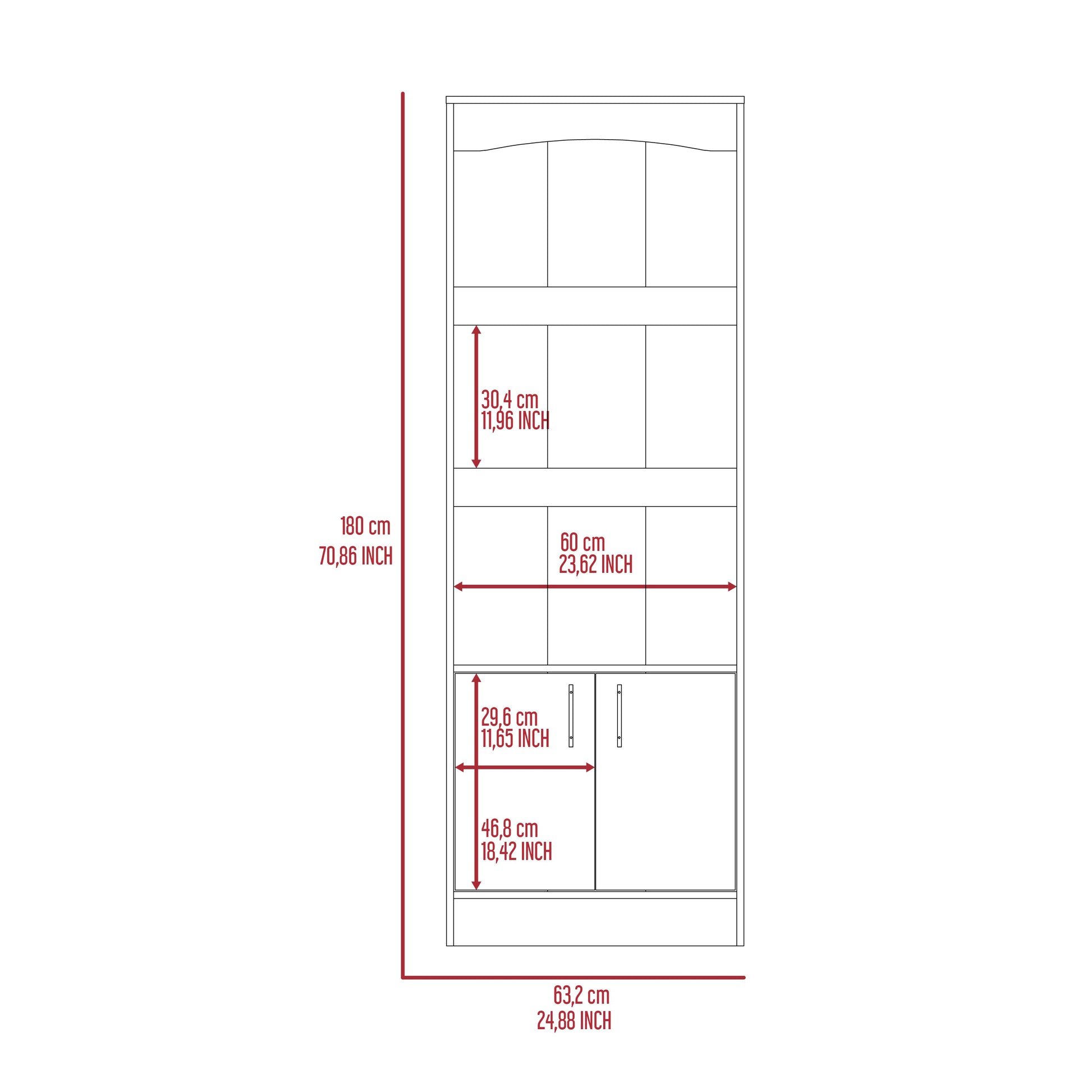 Durango Bookcase, Three Shelves, Double Door Cabinet Beige Mdf Engineered Wood