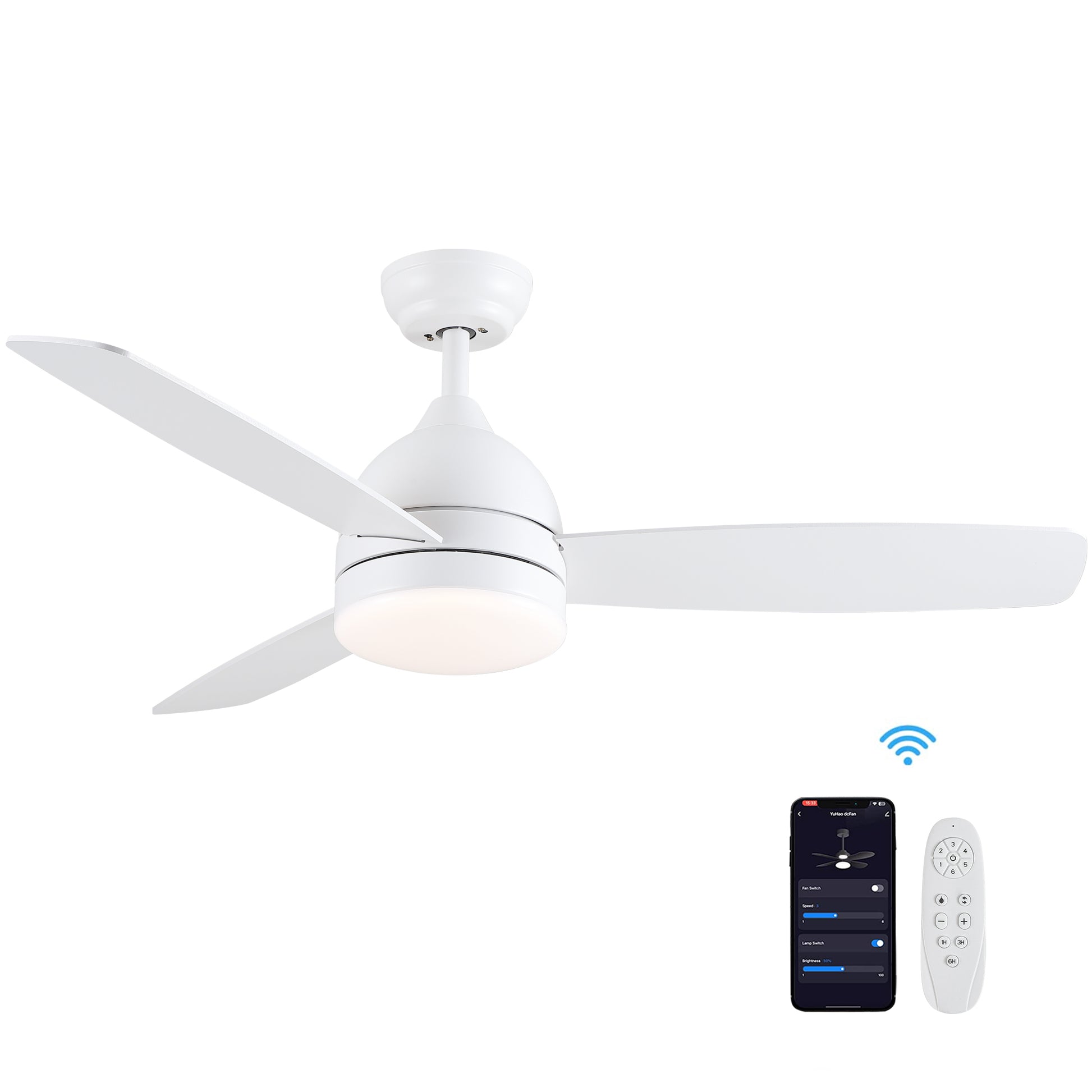 Smart 48 In. Integrated Led Balck Ceiling Fan With Remote Contorl And Plywood Blades White Plywood