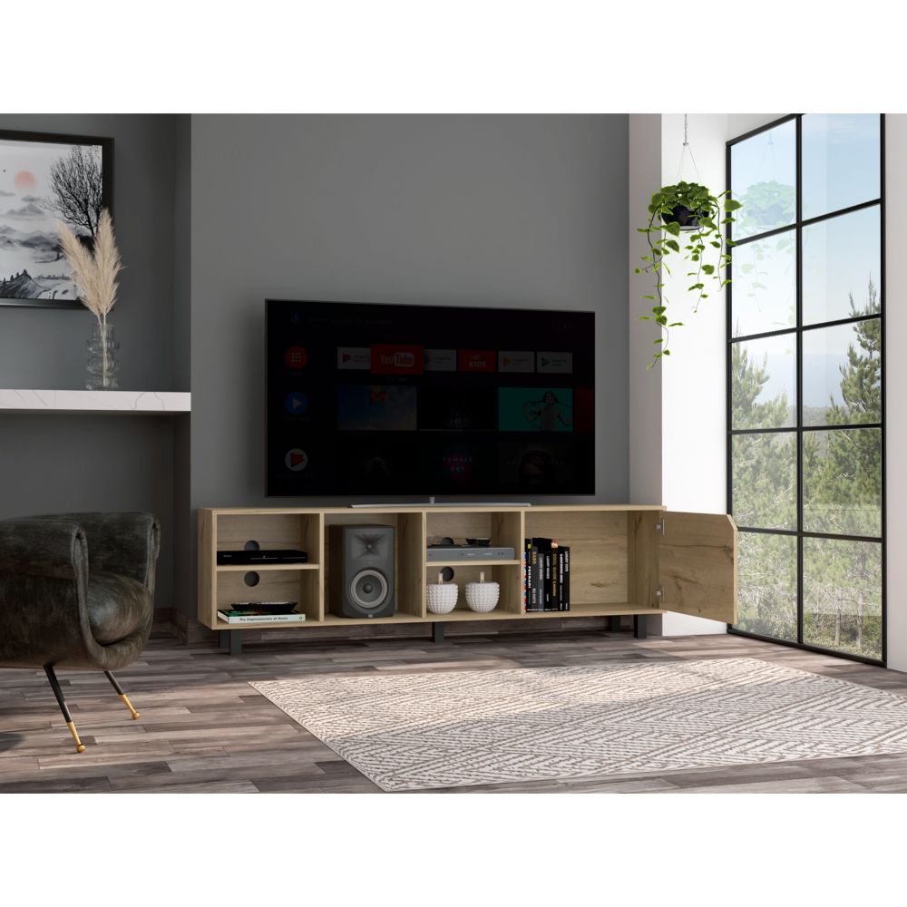 Native Tv Stand For Tv S Up 70", Four Open Shelves, Five Legs Beige 60 69 Inches Mdf Engineered Wood