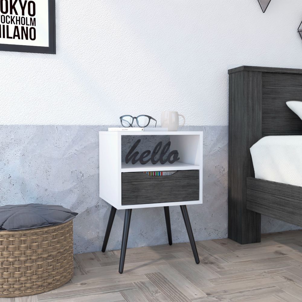 Allie Nightstand, Superior Top, Open Shelf, One Drawer Multicolor Mdf Engineered Wood