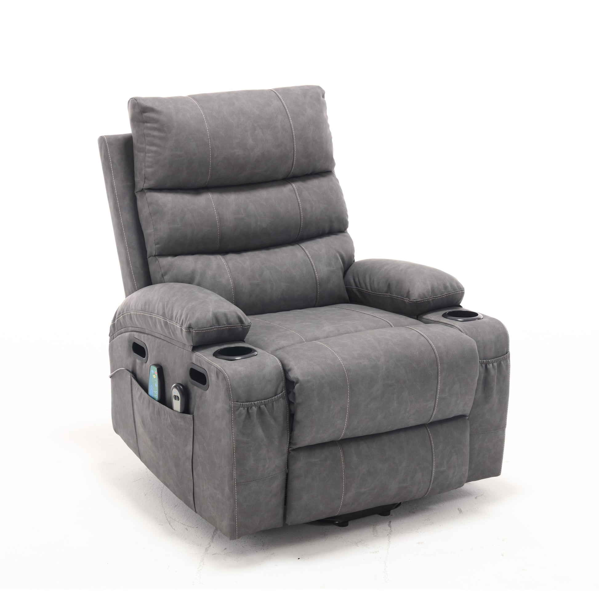 21"Seat Width,Large Size Electric Power Lift Recliner Chair Sofa For Elderly, 8 Point Vibration Massage And Lumber Heat, Remote Control, Side Pockets And Cup Holders, Cozy Fabric, Overstuffed Arm Pu Gray Pu