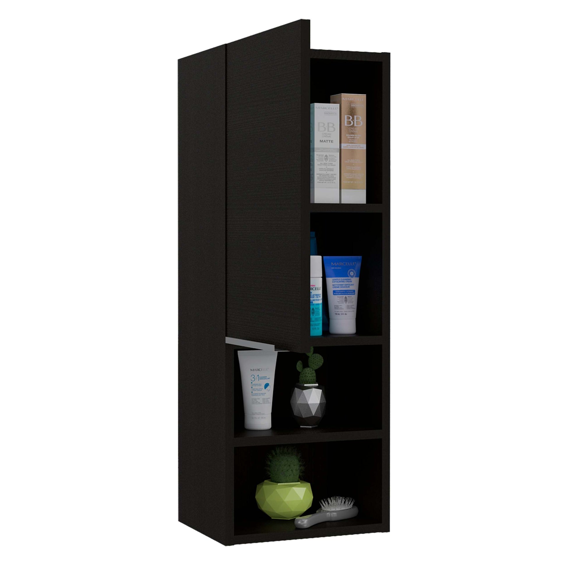 Milwaukee Medicine Cabinet, Two Shelves, Single Door Cabinet, Two Interior Shelves Black Mdf Engineered Wood