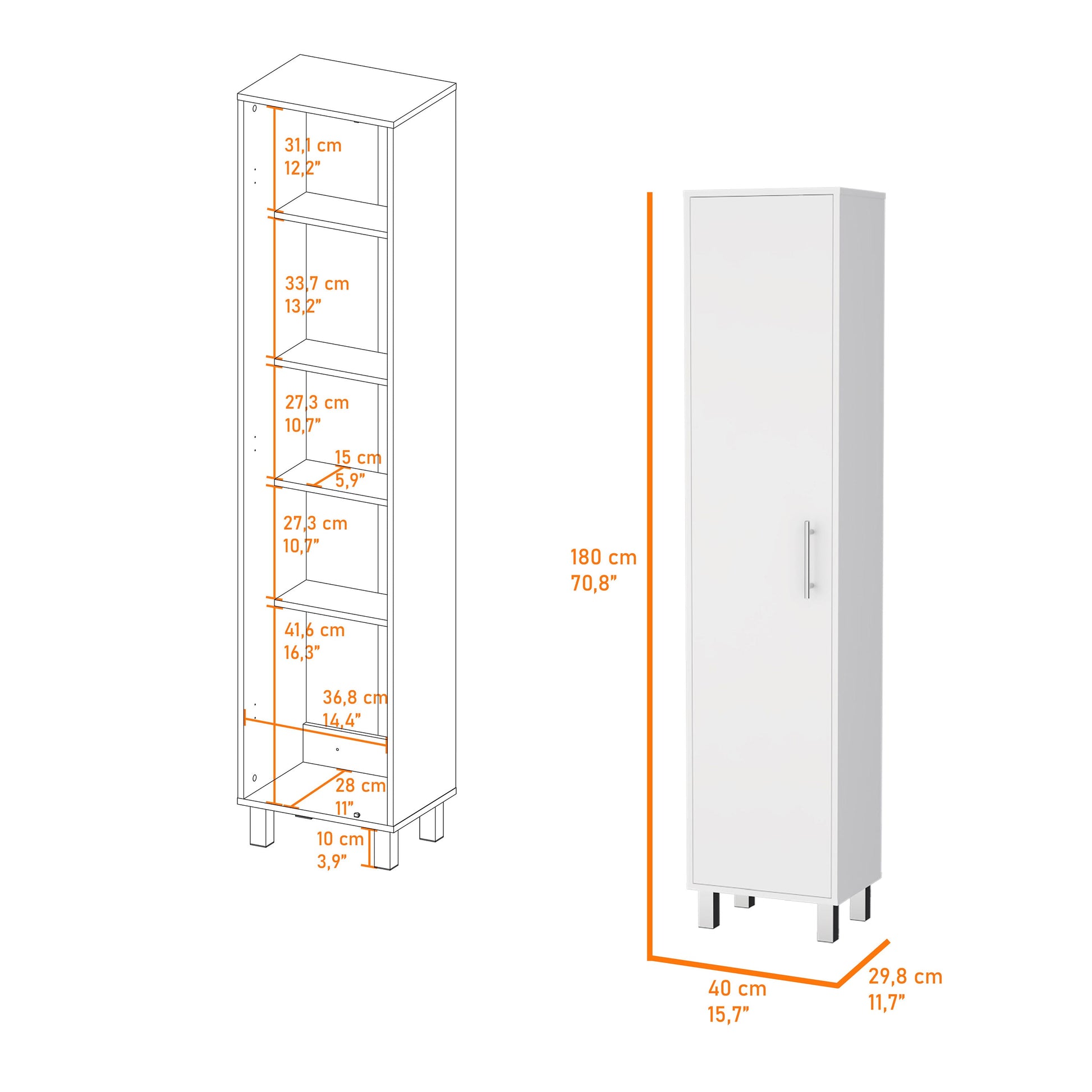 Lawen Tall Storage Cabinet, Single Door, 3 Broom Hangers White Mdf Engineered Wood