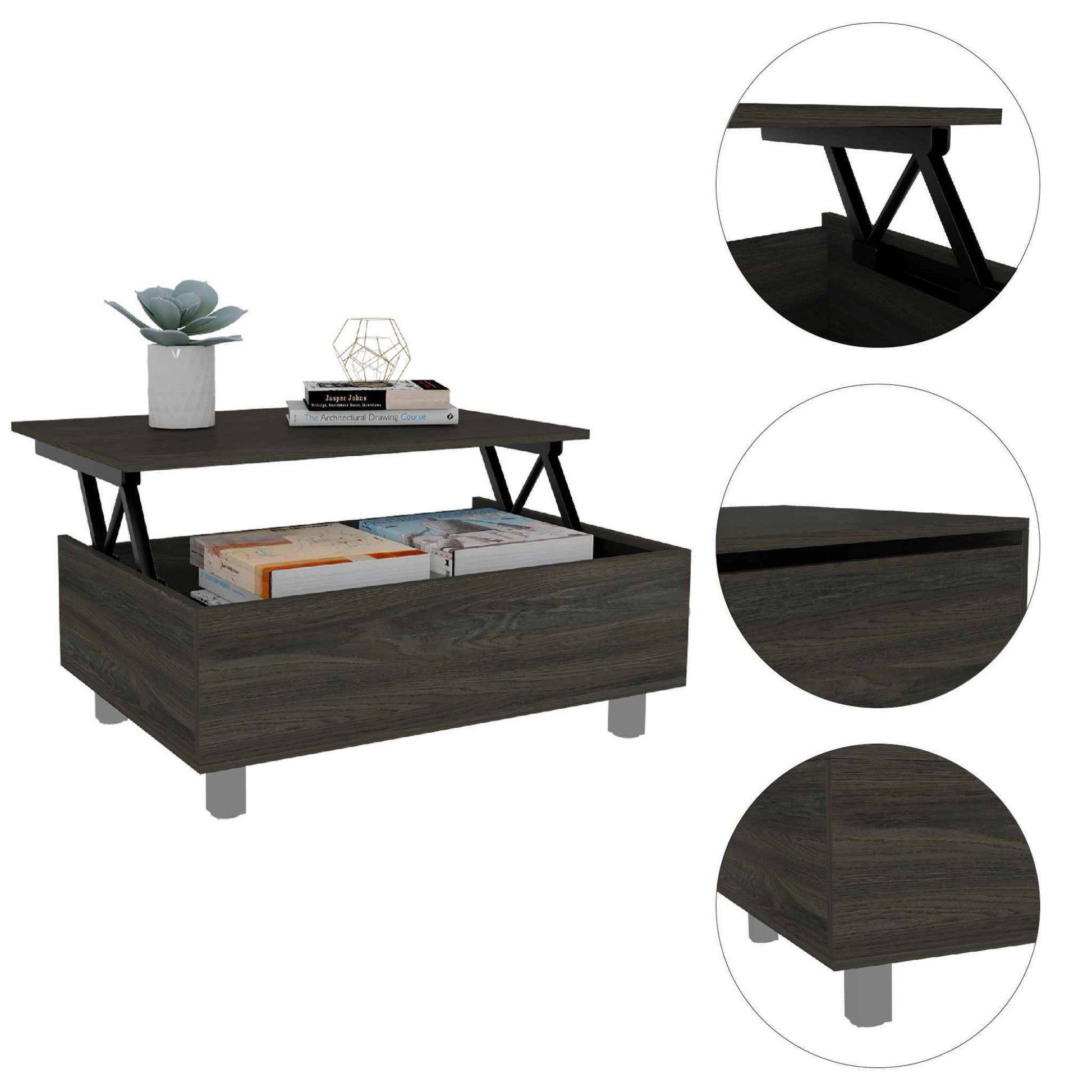 Boston Lift Top Coffee Table Black Mdf Engineered Wood