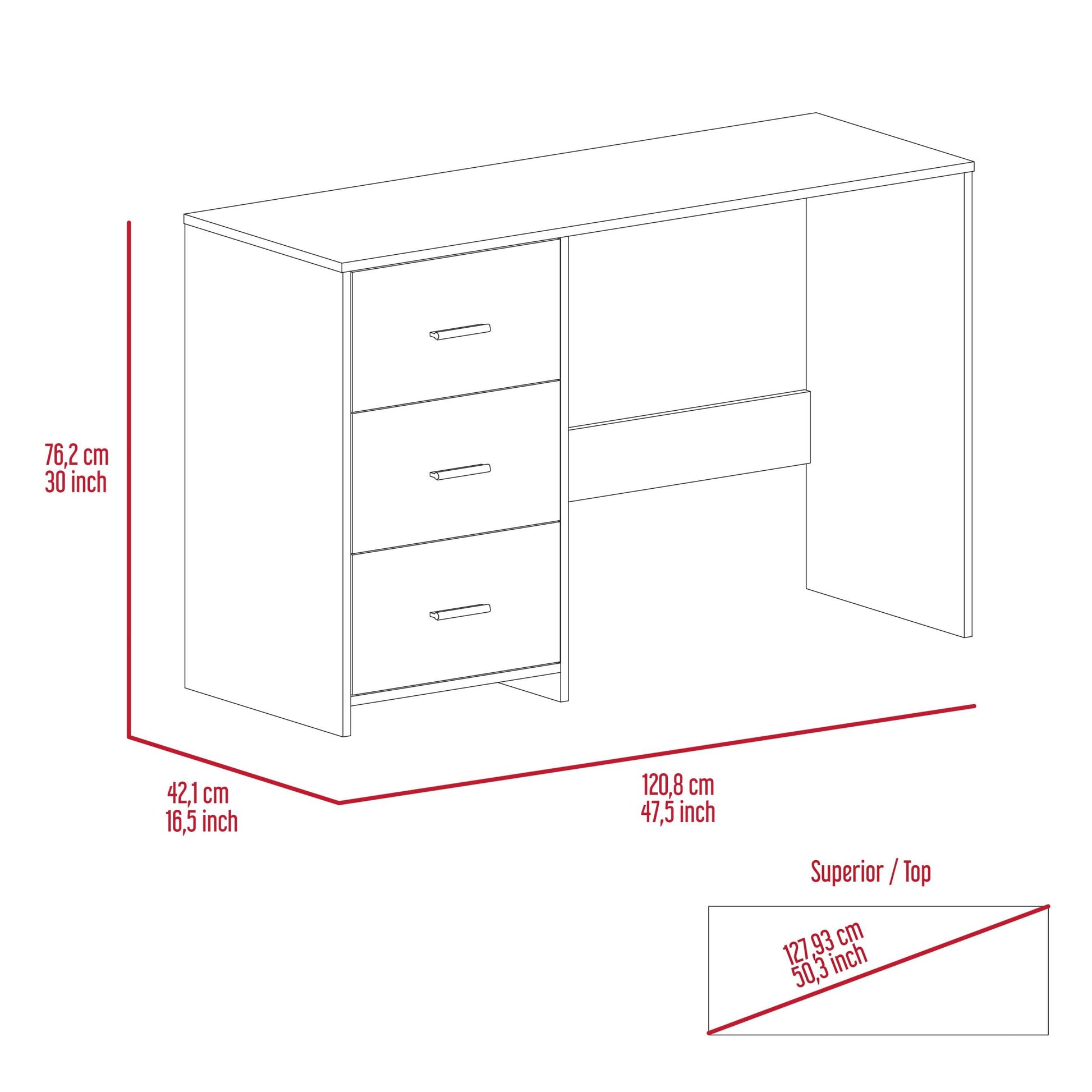 Berlin Three Drawers Desk Black Mdf Engineered Wood