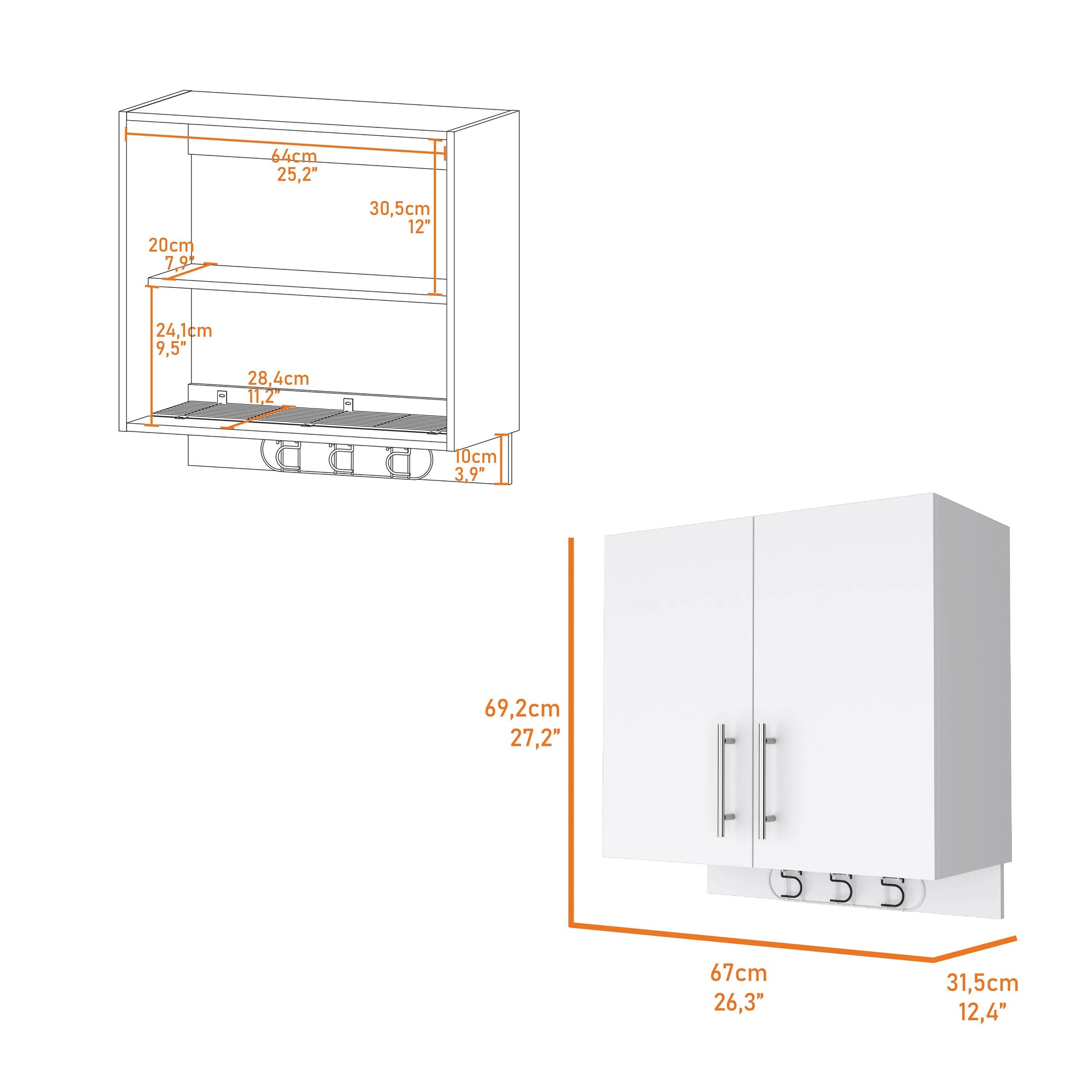 Weiser Wall Storage Cabinet, Space Saver Storage Cabinet With Broom Hangers White Mdf Engineered Wood