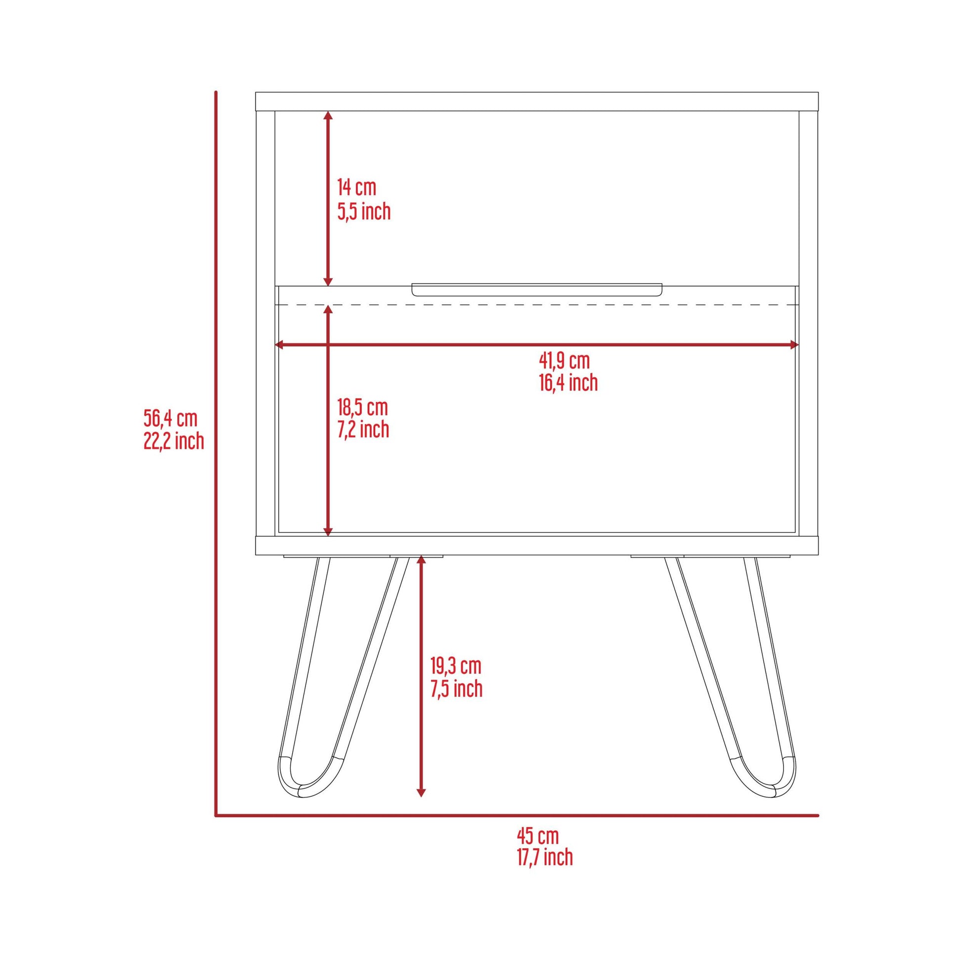 Vienna Nightstand, Shelves, Hairpin Legs White Mdf Engineered Wood