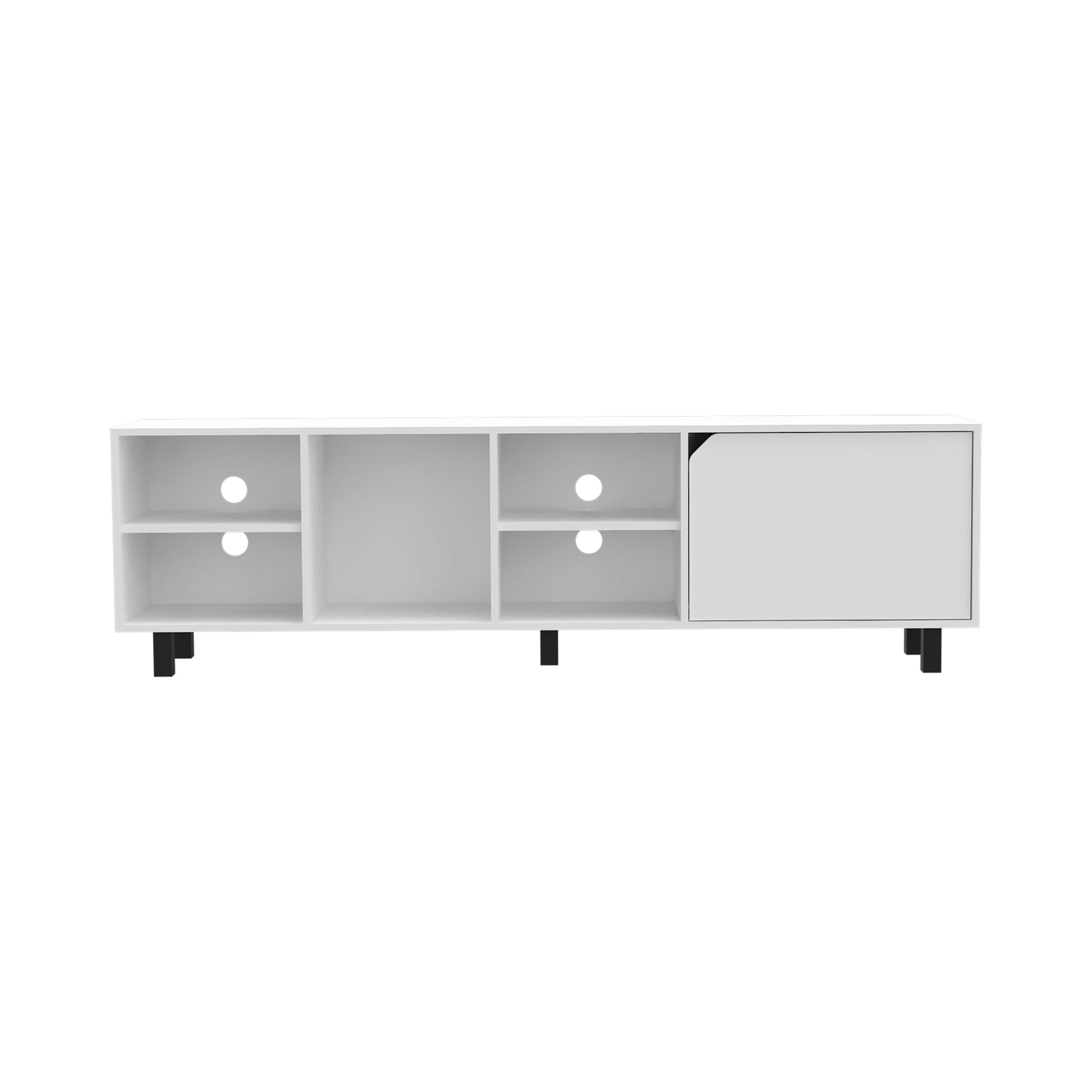 Native Tv Stand For Tv S Up 70", Four Open Shelves, Five Legs White Mdf Engineered Wood