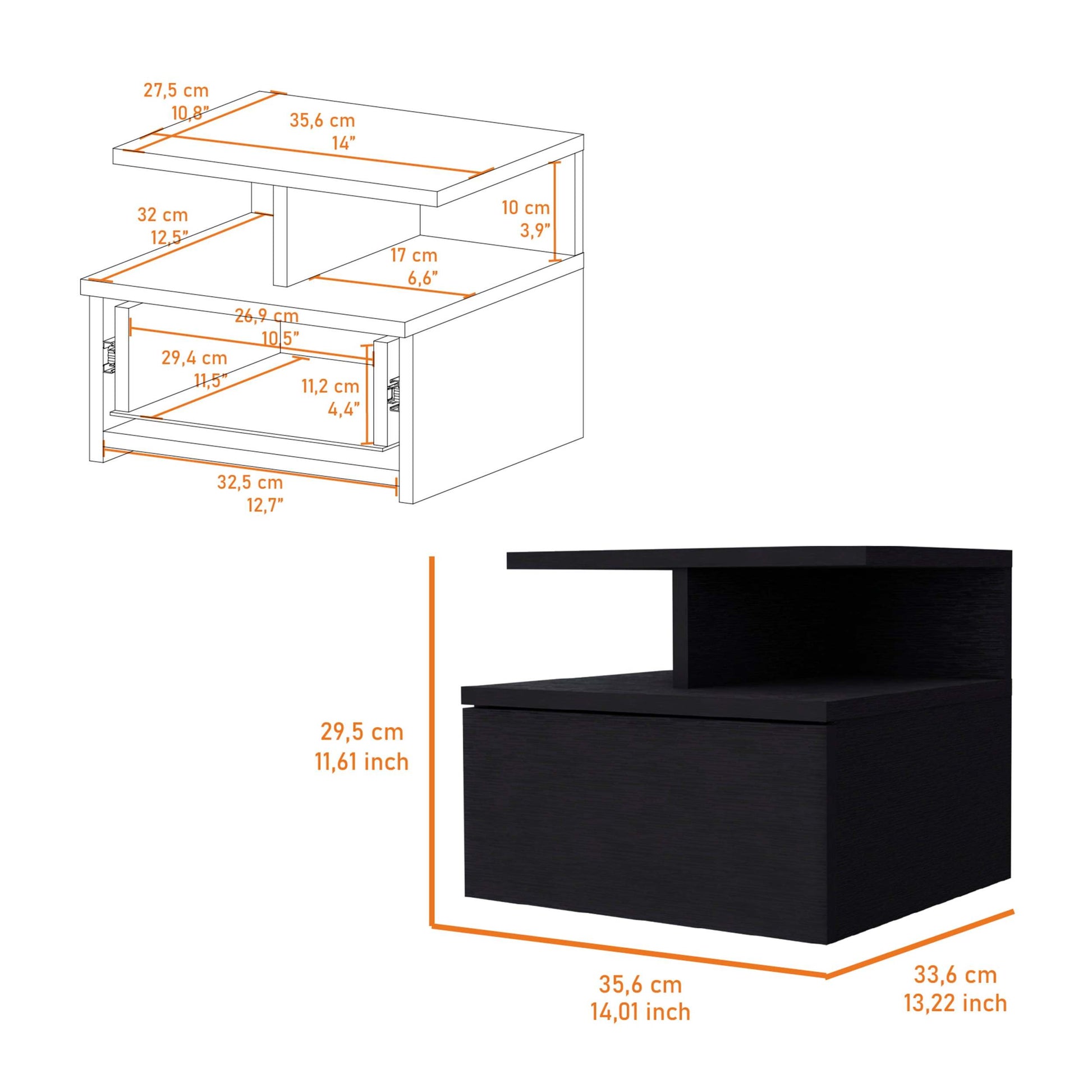 Augusta Floating Nightstand With 2 Tier Shelf And 1 Drawer White Mdf Engineered Wood