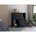 Sunflower Dresser, Four Drawers, Two Open Shelves Black Mdf Engineered Wood