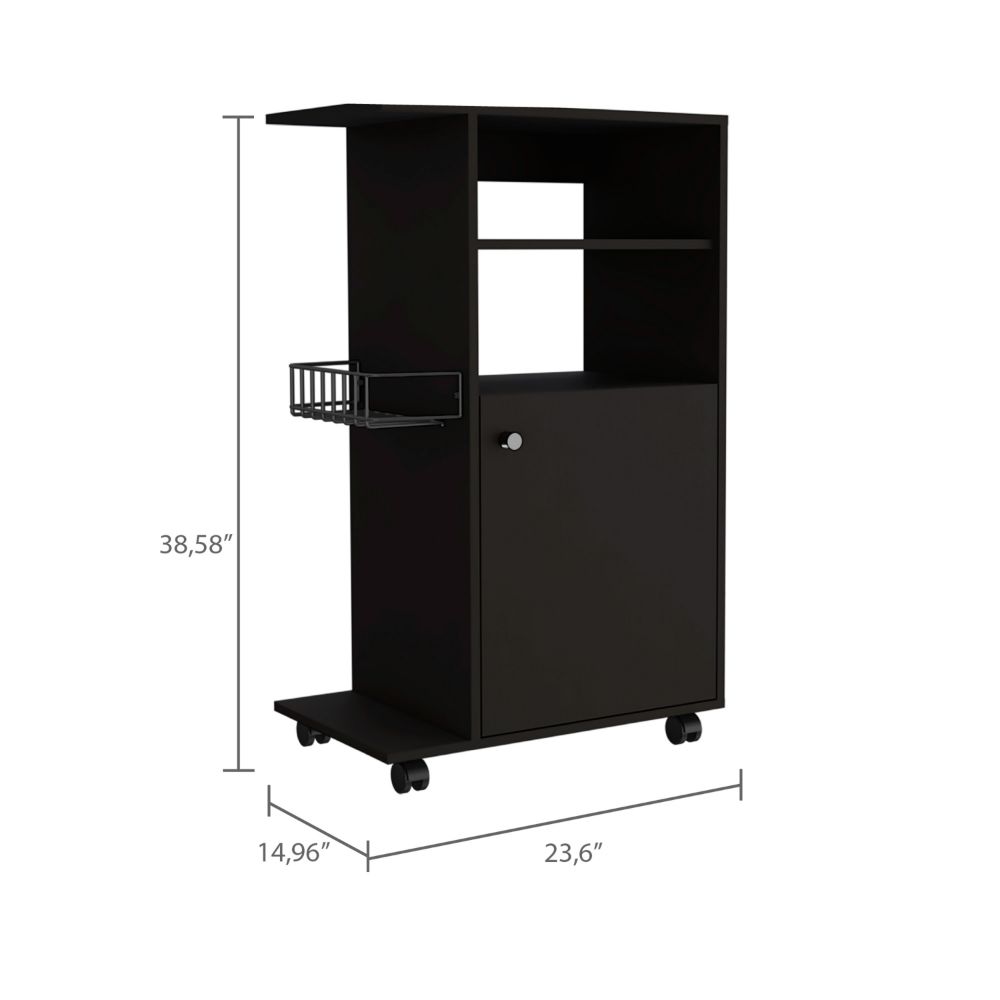 Columba Kitchen Cart, Single Door Cabinet, Four Caster Black Mdf Engineered Wood