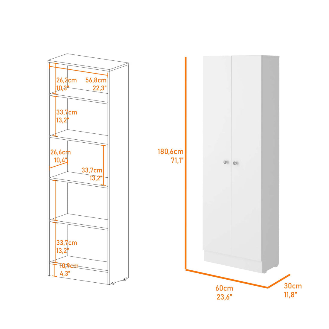 Virginia Double Door Storage Cabinet, Five Shelves Beige Mdf Engineered Wood