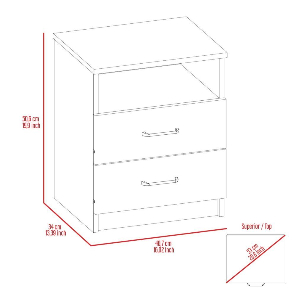 Oklahoma Nightstand,Two Drawers, One Shelf Black Mdf Engineered Wood