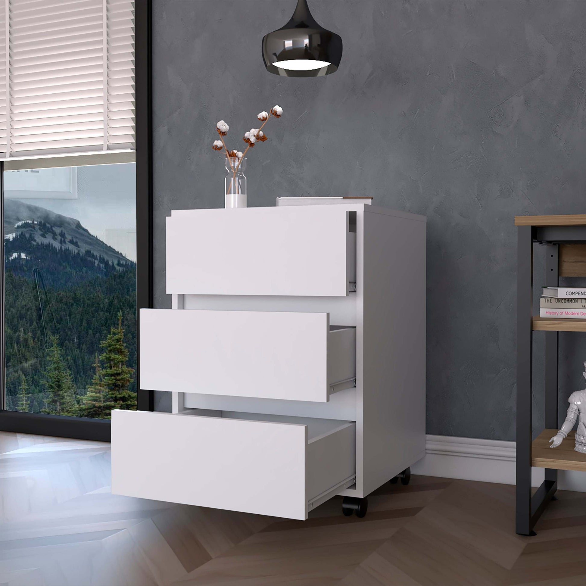 Vienna Three Drawers Filing Cabinet, Roller Blade Glide White Mdf Engineered Wood