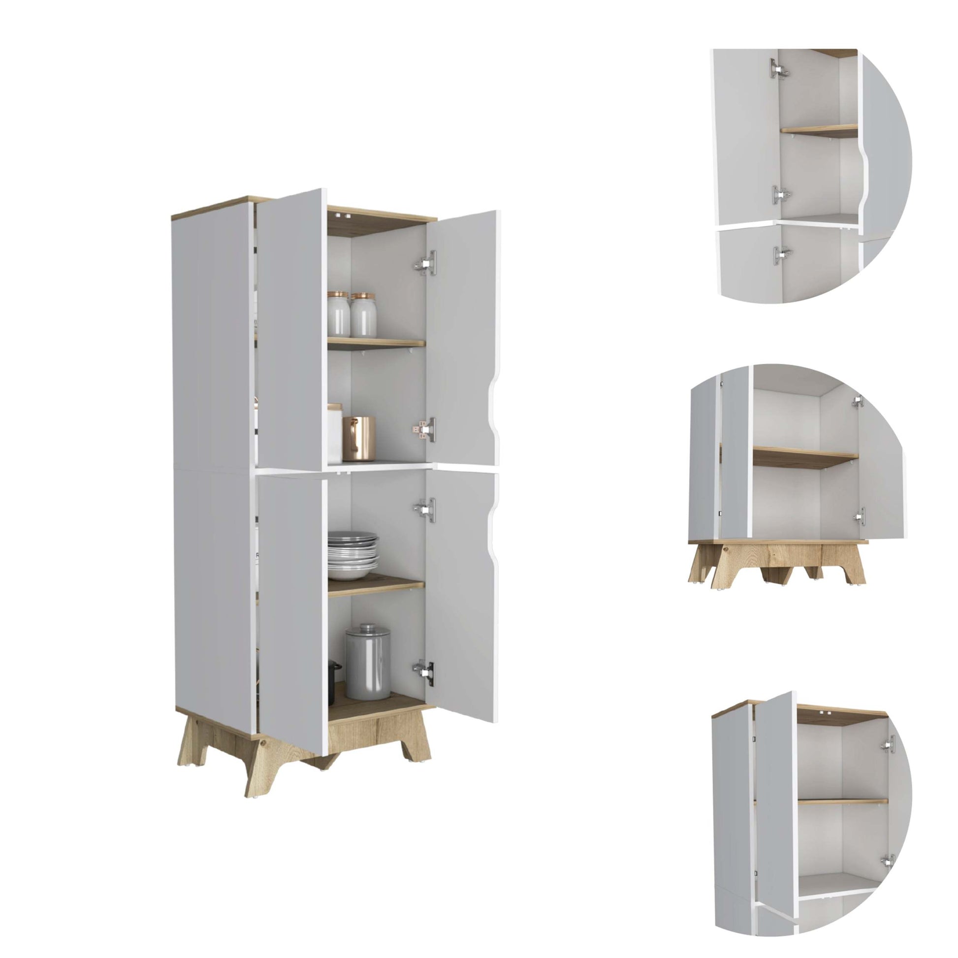 Yuma 150" Wall Cabinet, Two Close Cabinets, Two Open Shelves White Mdf Engineered Wood