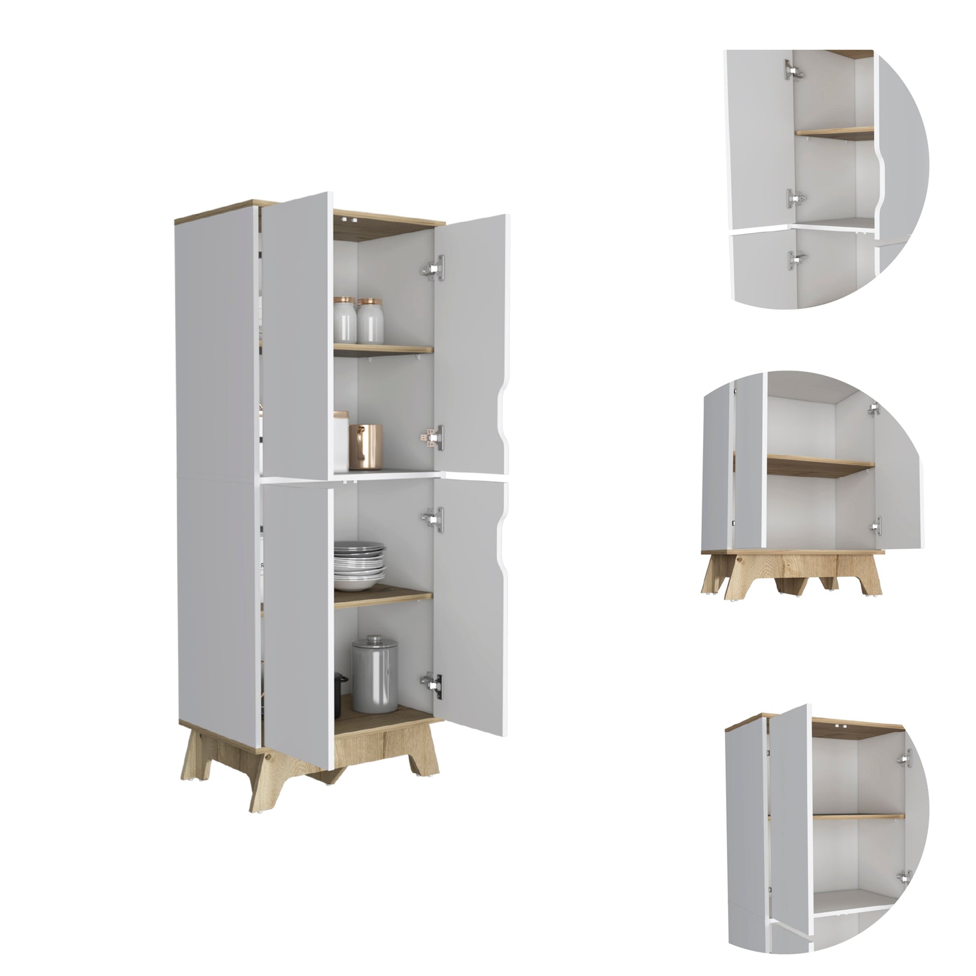 Zurich Double Kitchen Pantry, Double Door Cabinet, Four Shelves Multicolor Mdf Engineered Wood