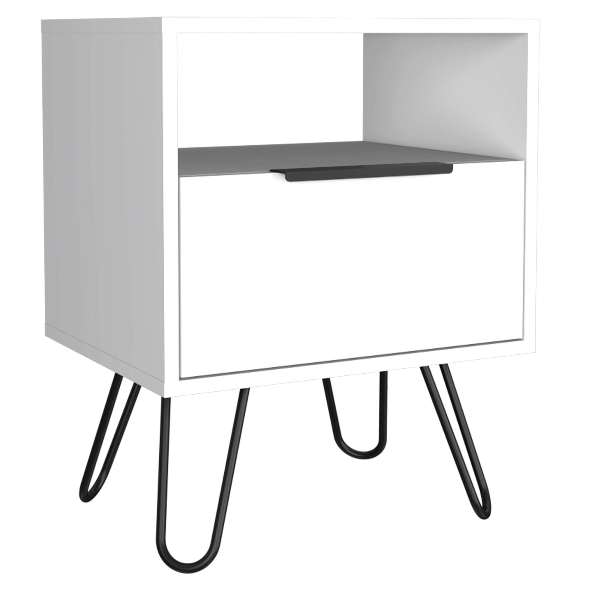 Vienna Nightstand, Shelves, Hairpin Legs White Mdf Engineered Wood