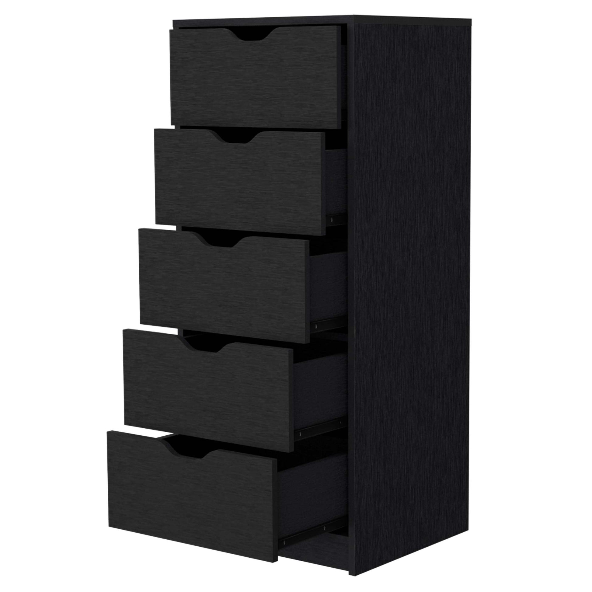 Dillon 5 Narrow Drawer Dresser, Tall Chest Of Drawers Black Mdf Engineered Wood