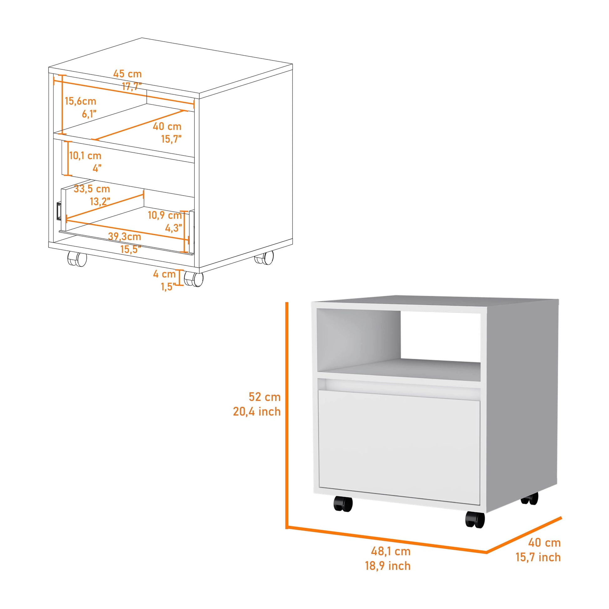 Duncan Nightstand, Top Open Shelf, 1 Drawer White Mdf Engineered Wood