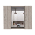 Draco Medicine Cabinet, Mirror, Double Door, One External Shelf Beige Mdf Engineered Wood