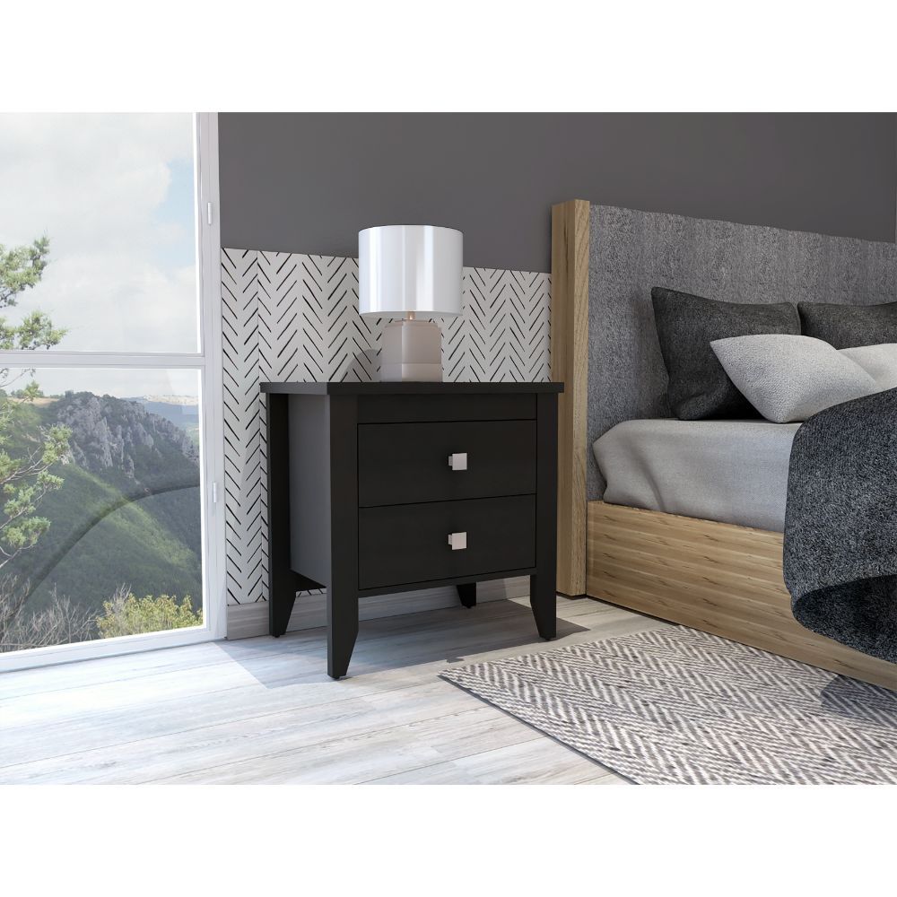 Breeze Four Legged Modern Bedroom Nightstand, with Two black-mdf-engineered wood