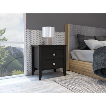 Breeze Four Legged Modern Bedroom Nightstand, with Two black-mdf-engineered wood