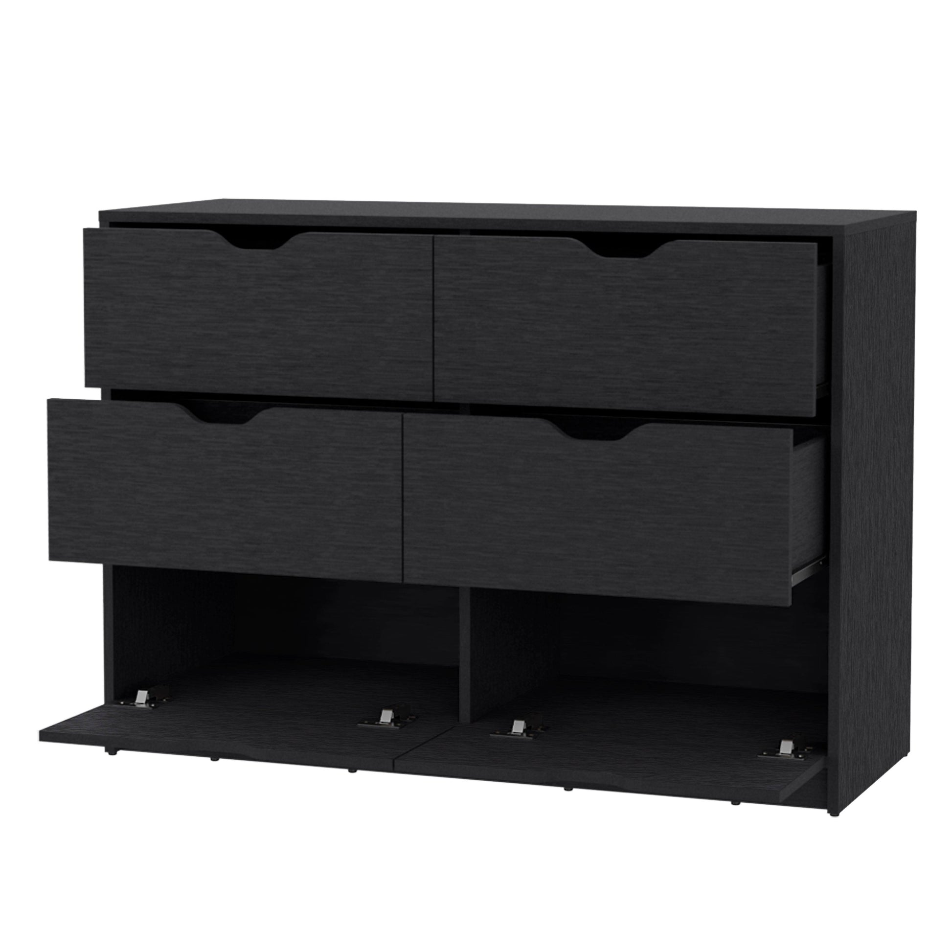 Dillon 4 Drawers Dresser, Chest Of Drawers With 2 Cabinets Black Mdf Engineered Wood