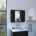 Draco Medicine Cabinet, Mirror, Double Door, One External Shelf Black Mdf Engineered Wood