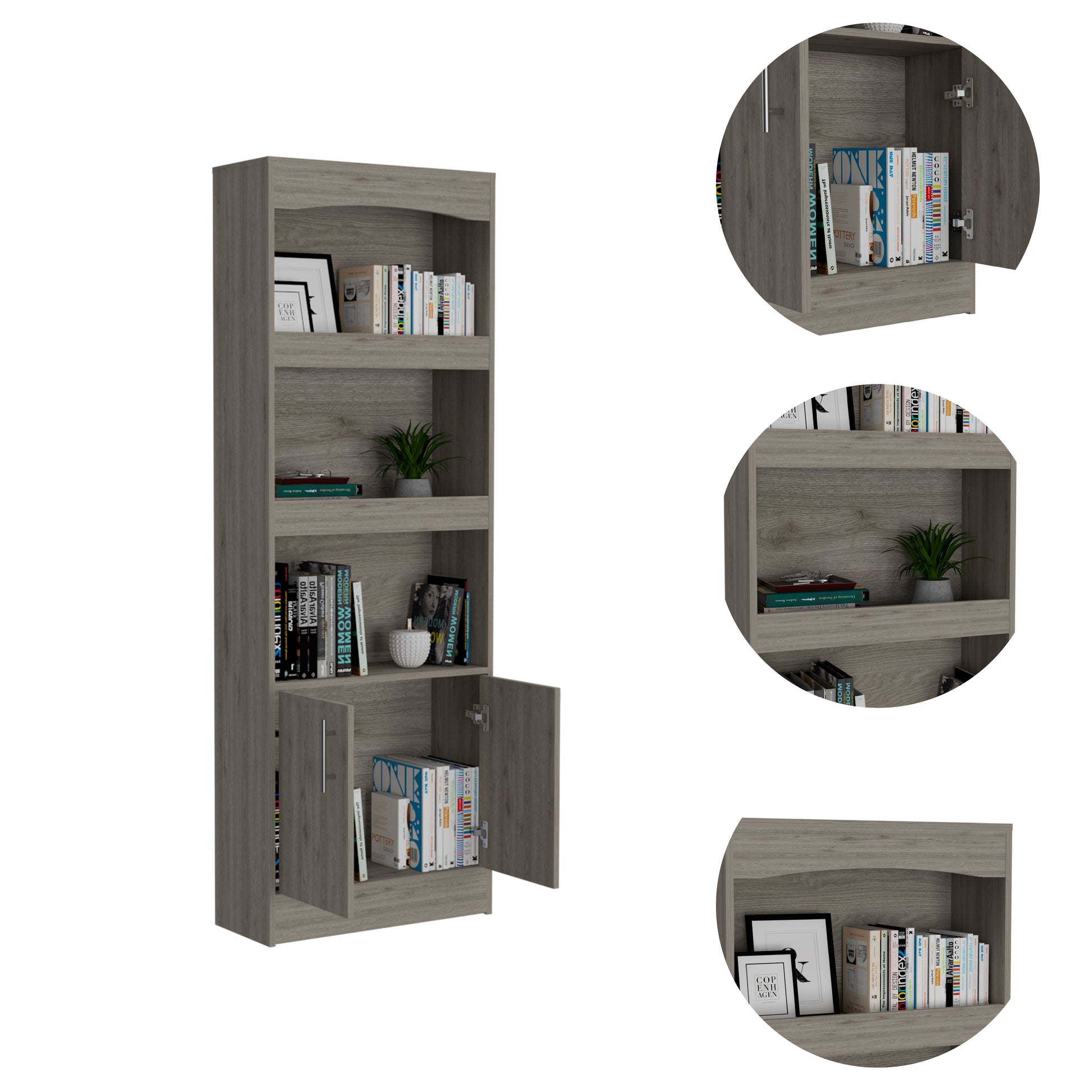 Durango Bookcase, Three Shelves, Double Door Cabinet Beige Mdf Engineered Wood