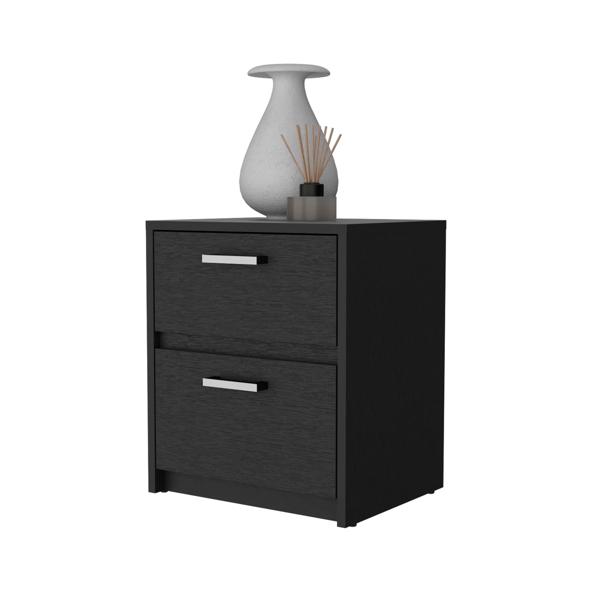 Myrtle 2 Drawers Nightstand, Bedside Table With Metal Handles Black Mdf Engineered Wood