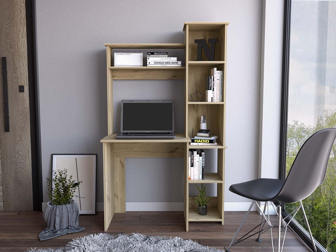 Nashville Writing Desk, Six Shelves Beige Computer Desk Office Modern Rectangular Shelves Computer Tables Rectangular Mdf Engineered Wood