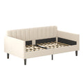 Elena Twin Size Beige Velvet Upholstered Daybed, Ribbed Tufted Backrest, Daybed In Lavish Modern Design, Richly Hued Foam Comfort Box Spring Not Required Twin Beige Natural Metal Bedroom Classic,Contemporary,Minimalist,Traditional,Transitional Daybeds