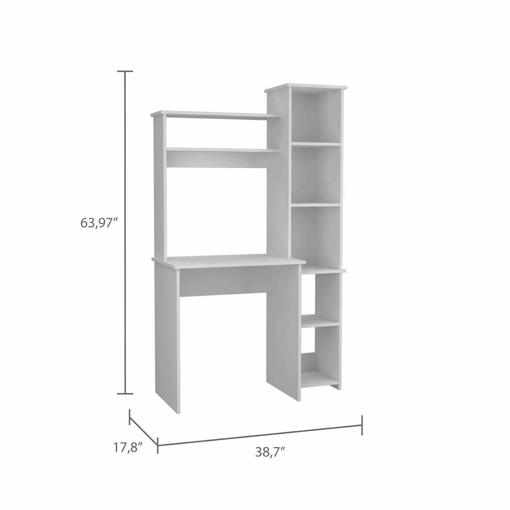 Nashville Writing Desk, Six Shelves White Computer Desk Office Contemporary Rectangular Bookcase Computer Tables Rectangular Melamine Engineered Wood