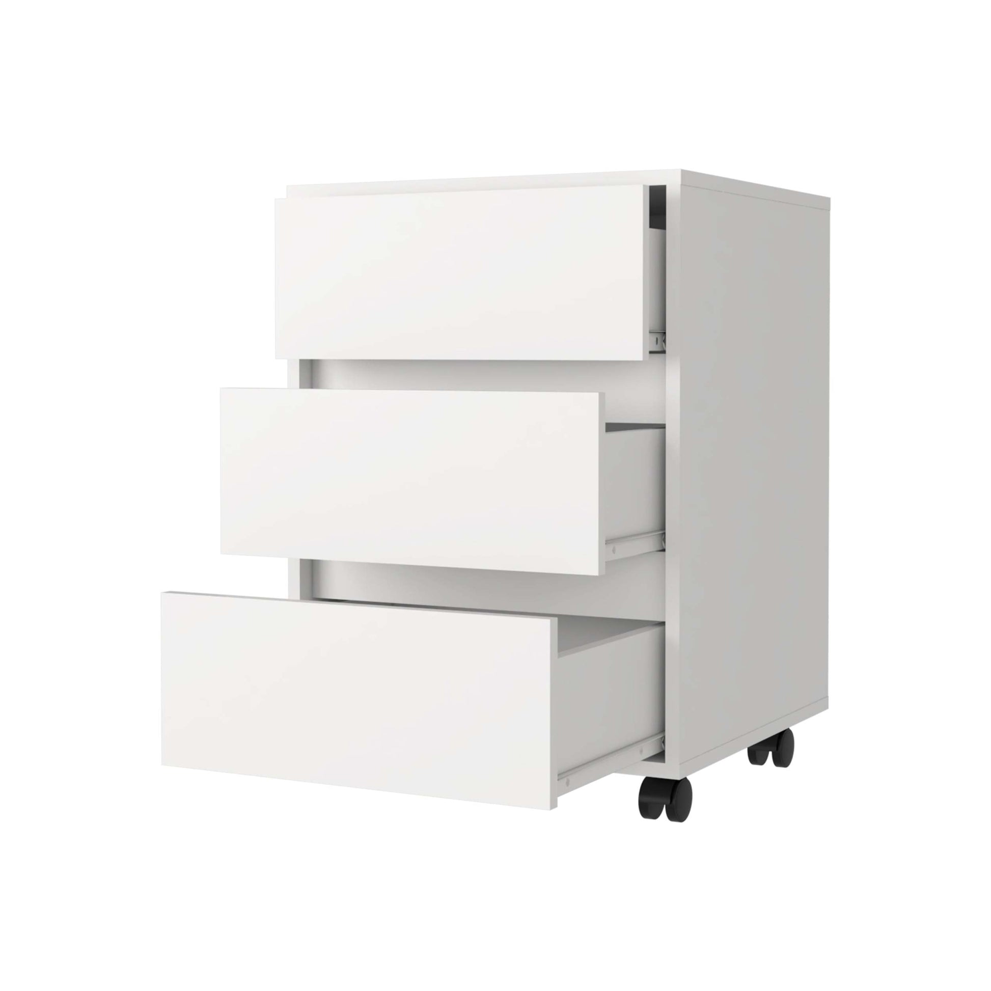 Vienna Three Drawers Filing Cabinet, Roller Blade Glide White Mdf Engineered Wood