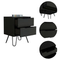 Nuvo 2 Nightstand,Two Drawers, Hairpin Legs Black Mdf Engineered Wood