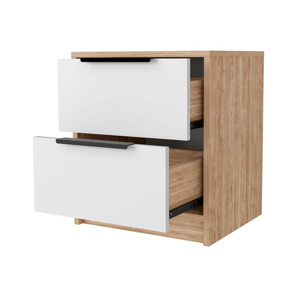 Washington Nightstand, Two Large Drawers Beige Mdf Engineered Wood