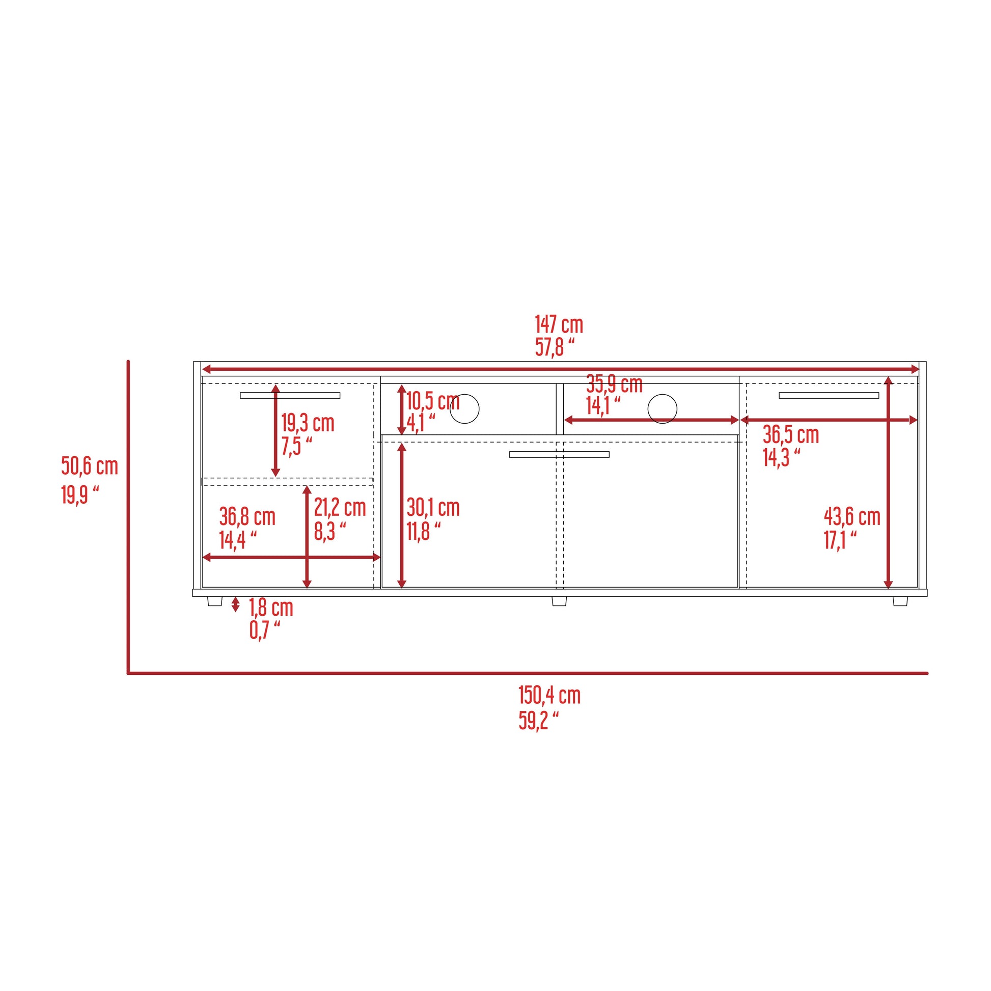 Novel Tv Stand For Tv S Up 60", Double Door Cabinet, One Flexible Cabinet Brown 50 59 Inches Mdf Engineered Wood