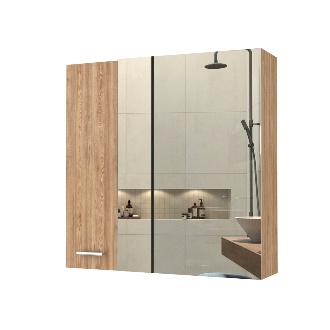 Kenya Medicine Cabinet, Mirror, Double Door, Four Interior Shelves Macadamia Beige Mdf Engineered Wood