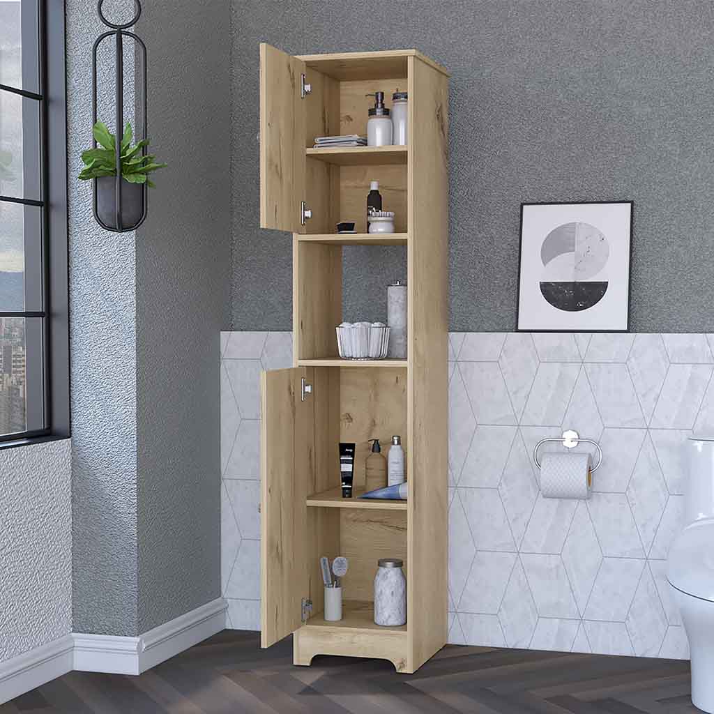 Charlotte Linen Cabinet, 2 Single Door Cabinet, Division, One Shelf Beige Mdf Engineered Wood