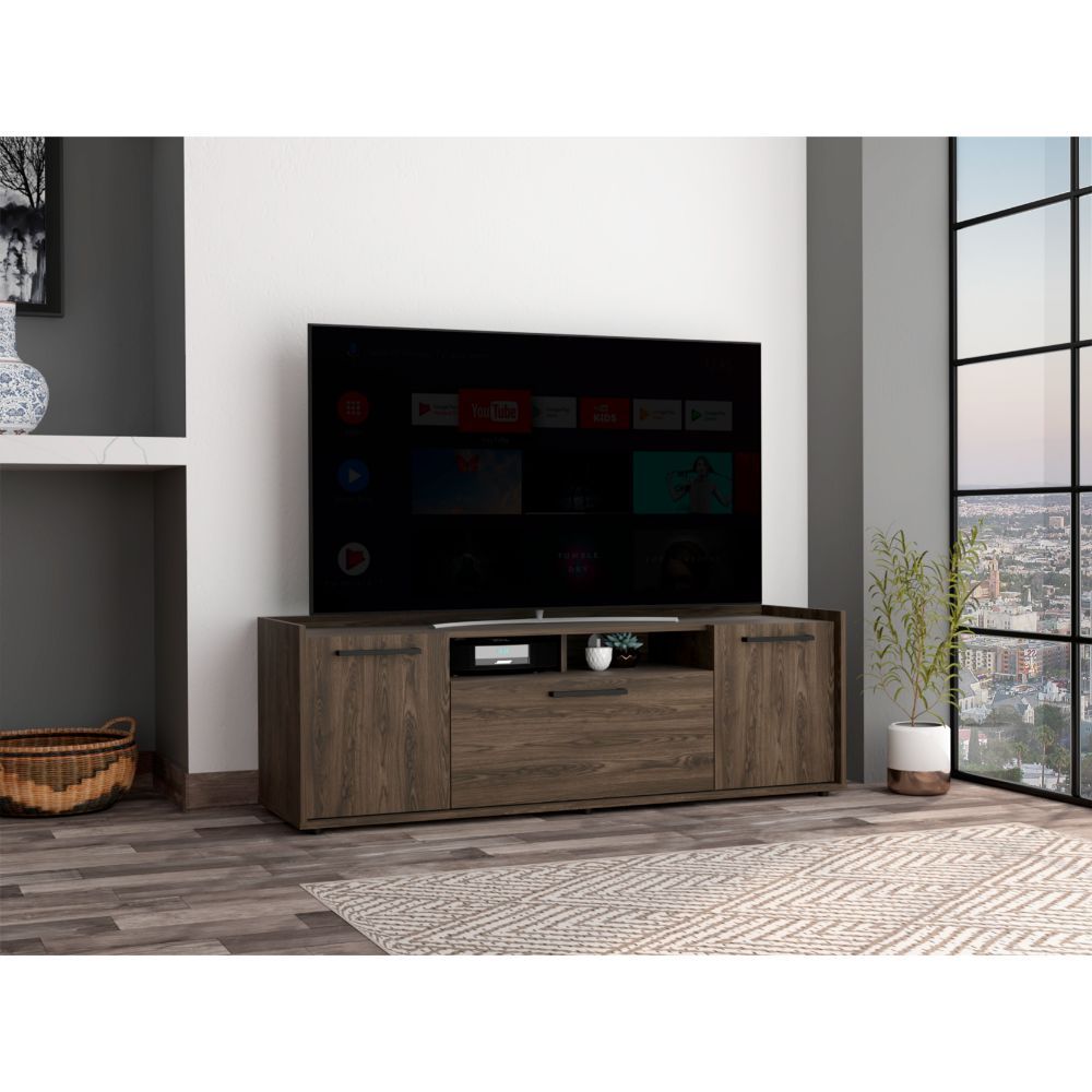 Novel Tv Stand For Tv S Up 60", Double Door Cabinet, One Flexible Cabinet Brown Mdf Engineered Wood