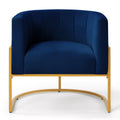 Upholstered Velvet Accent Chair With Golden Metal Stand,Mid Century Living Room Leisure Chair With Curve Backrest Navy Navy Primary Living Space Modern Foam Velvet