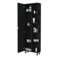 Los Angeles Linen Cabinet, Mirror, Five Shelves Black Mdf Engineered Wood