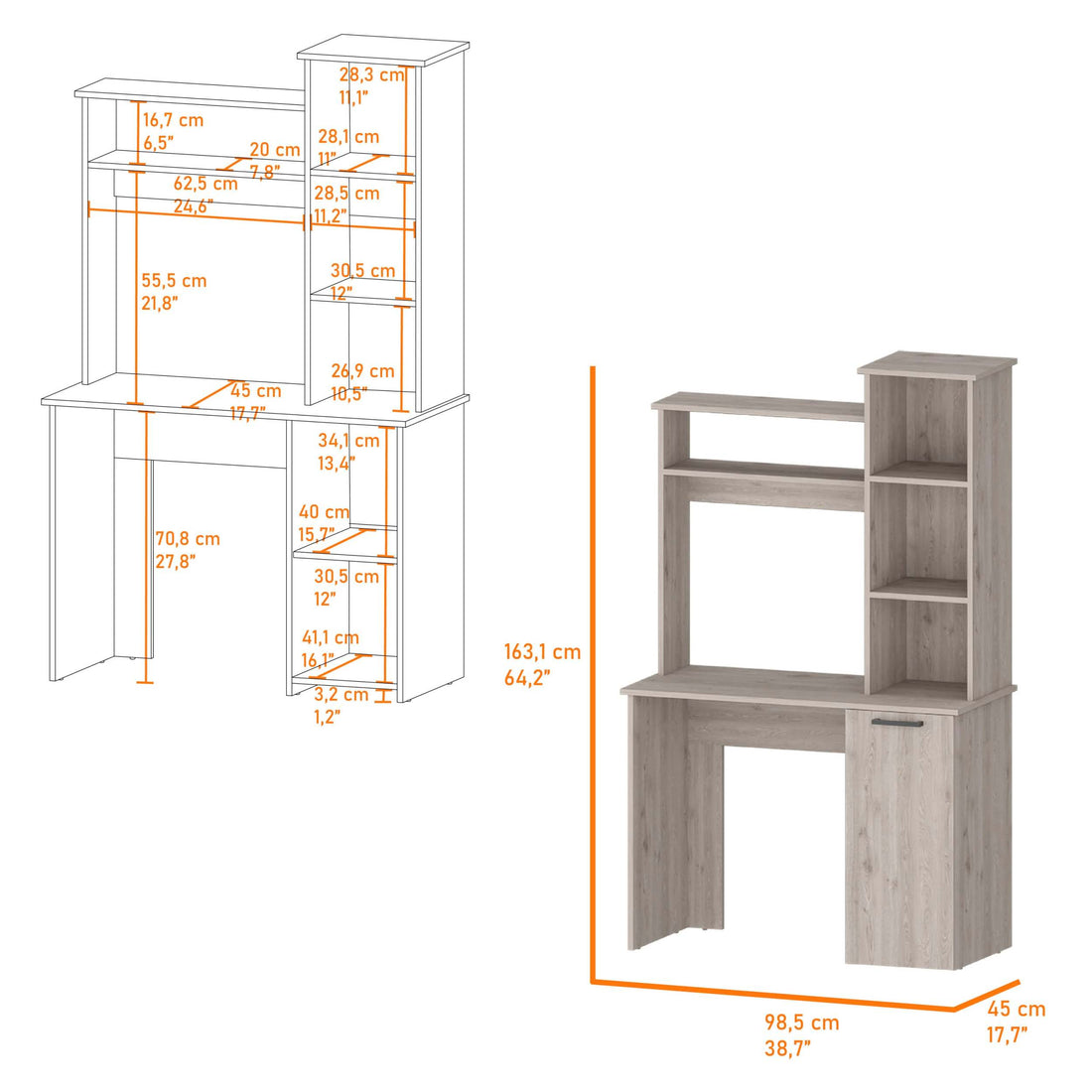 Rumford Computer Desk With Hutch And 3 Tier Storage Shelves Black Computer Desk Triangular Office Contemporary,Industrial,Modern Pine Rectangular Computer Tables Rectangular Mdf Engineered Wood